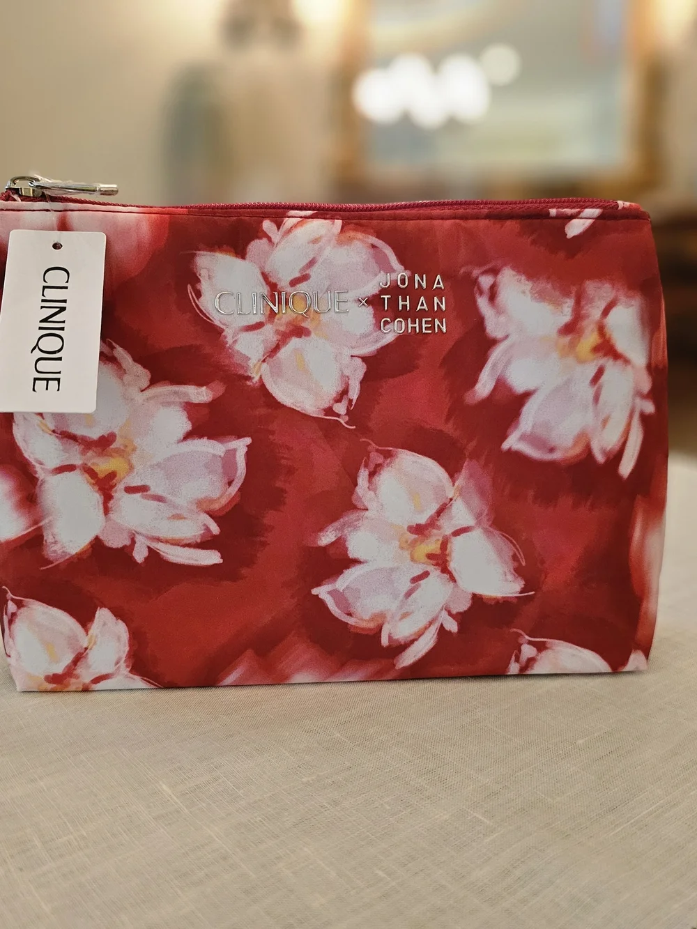 Clinique Cosmetic Makeup Bag Pouch Pink Red Floral by Jonathan Cohen  9×5×2